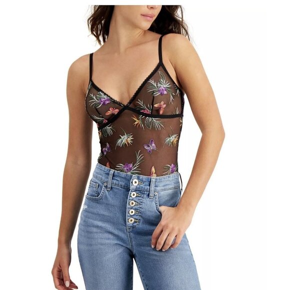 Inc Intimates Bodysuit Lingerie Top Embroidered Floral Butterflies Small NEW 1A - Picture 1 of 12